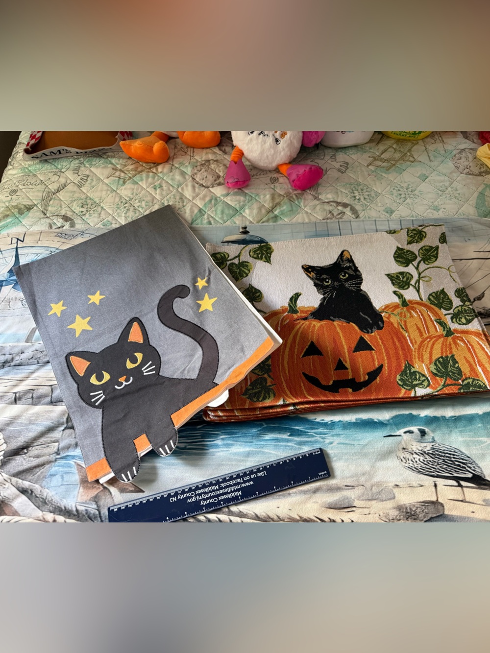 Set of Black Cat Halloween Placemats & Table Runner